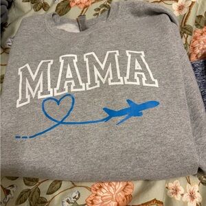 Gray "MAMA" Sweatshirt with Blue Plane Graphic size XL